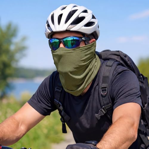 Geyoga 2/4 Pack Cooling Neck Gaiter Summer Breathable Balaclava Face Mask with Mesh Holes UV Protection Sun Scarf Men Women - color: Dark Green