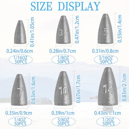 50Pcs Bullet Weights Sinkers Worm Weights for Bass Fishing | Fishing Weights Carolina Rig Weights Slip Sinker Texas Rigs Lead Weights For Saltwater Freshwater - size: 1/16oz-50pcs