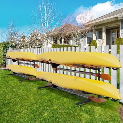 Bonnlo Kayak Storage Rack, Adjustable Heavy Duty Kayak Rack for Kayaks Paddle Boards, Kayak Paddle Holder for Garage, Spacesaver, Gentle on Padding, Boat Organizer - style: 2 Kayaks, Free Standing