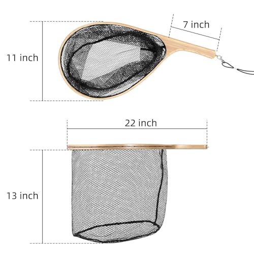 Fly Fishing Nets for Trout - Fishing Landing Net,Soft Rubber Catch and Release Fish Net with Wooden Handle Frame,Gifts for Anglers and Fly Fishing Enthusiasts,Dark Web