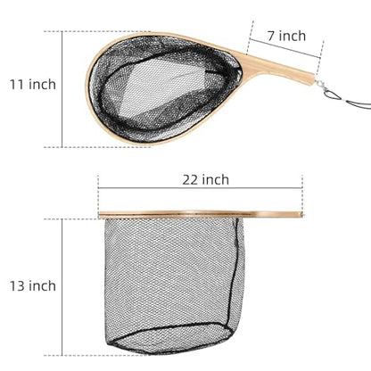 Fly Fishing Nets for Trout - Fishing Landing Net,Soft Rubber Catch and Release Fish Net with Wooden Handle Frame,Gifts for Anglers and Fly Fishing Enthusiasts,Dark Web
