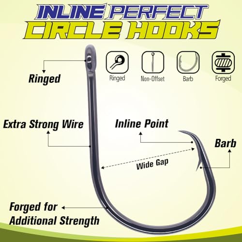 LURELINK-Inline-Circle-Hooks-Saltwater-for-Catfish-Bass-Octopus-Hooks-Fishing-Hook-Freshwater 50 Pack - color: Black, size: 2/0 50-Pack