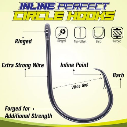 LURELINK-Inline-Circle-Hooks-Saltwater-for-Catfish-Bass-Octopus-Hooks-Fishing-Hook-Freshwater 50 Pack - color: Black, size: 2/0 50-Pack