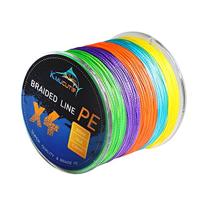 Kmucutie Braided Fishing Line 4 Strands 10lb-80lb Superline Abrasion Resistant Braided Lines Super Strong High Performance PE Fishing Lines - color: Rainbow, size: 20BL/0.14MM/300YDS