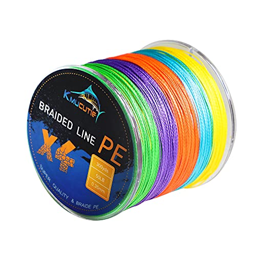 Kmucutie Braided Fishing Line 4 Strands 10lb-80lb Superline Abrasion Resistant Braided Lines Super Strong High Performance PE Fishing Lines - color: Rainbow, size: 65LB/0.40MM/300YDS