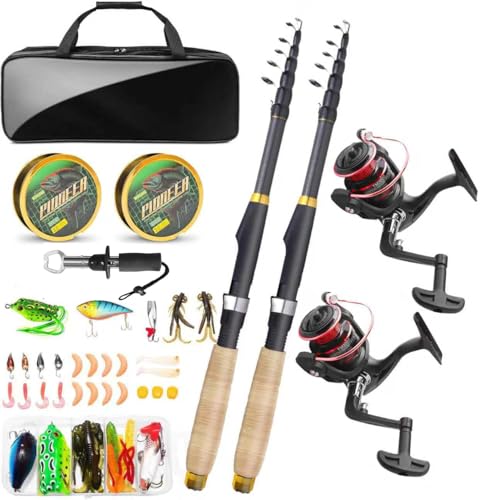 2PCS Telescopic Fishing Rod and Reel Combo, Collapsible Fishing Pole Set with Lip, Spinning Reel Line Lures Set with Carrier Bag, Saltwater Freshwater Fishing Gear for Adults - size: 6.89FT/2.1M