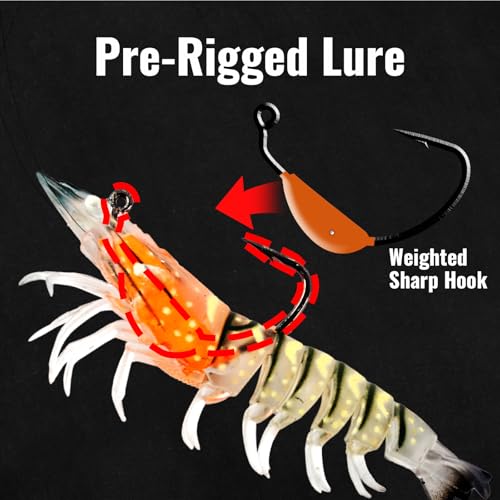 3Pcs Shrimp Fishing Lures for Saltwater and Freshwater Soft Bait Pre-Rigged Glow Eyes Lifelike Silicone Prawn Jig for Bass Trout Redfish Flounder Crappie Snook Walleye Fishing - color: 3 in 3pcs