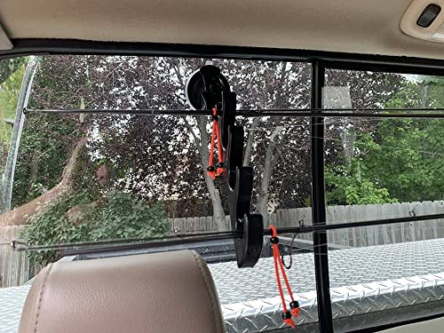 Pmsanzay Adjustable Horizontal Fishing Rod Storage Rack Holder with Suction Cups Attach for Vehicle Car/Truck/SUV/Boat/Smooth Glass - to Hold 4 Fishing Rods - Easy to install and remove