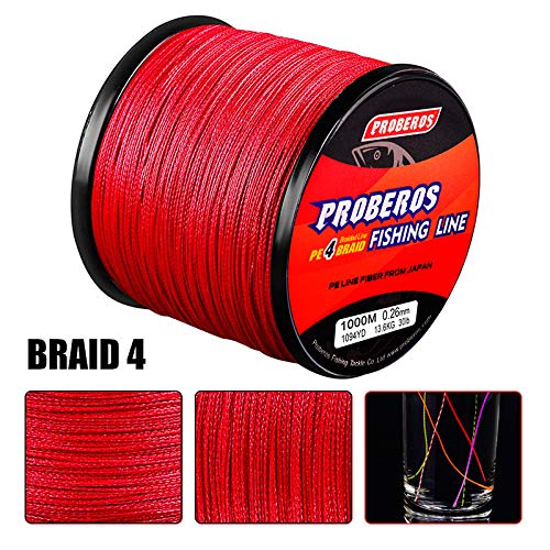 Braided Fishing Line 4 Strands Stronger Multifilament PE Braid Wire for Saltwater 6LB-100LB 110yards 328yards 547yards Super Strong Superline - color: Red, size: 328Yds/40LB
