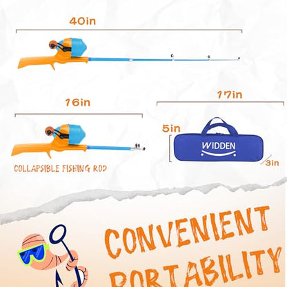 Kids Fishing Pole, Telescopic Fishing Rod, Toddler Collapsible Fishing Rod and Reel Combo with Tackle Box, Fishing Line, Bobber, and Soft Lures for Boy, Girl, Youth, Beginner, Over 4 Years Old - color: Sunny Orange & Sky Blue