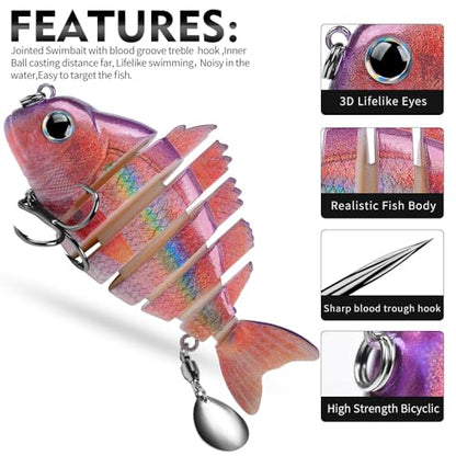 Crankbait Fishing Lure Pike Muskie Lures Lifelike Multi Jointed Swimbait Segement Hard Minnow Bait Treble Hook - color: HS078DEF-3pcs/set