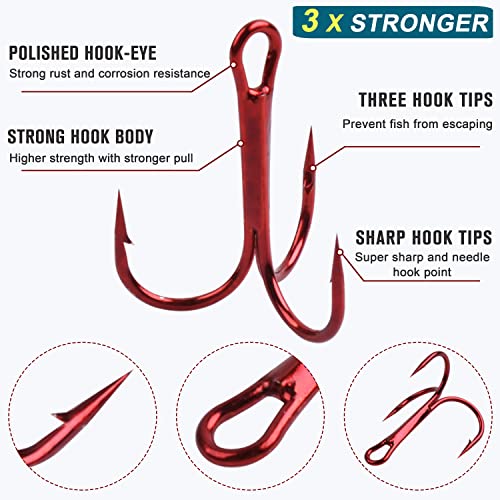 Fishing Red Treble Hooks- 80/120pcs Sharp Round Bend Barbed Treble Hook High-Carbon Steel Triple Hooks for Bass Trout Saltwater Freshwater Size 1/0 1 2 4 6 8 10 12 14 - color: RED, size: 120PCS-6#