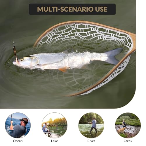 Wooden Fishing Nets - Rubber Fishingnets, Fly Fishing Dipnets, Fishing Nets with Handles - color: White, style: White Silicone Mesh