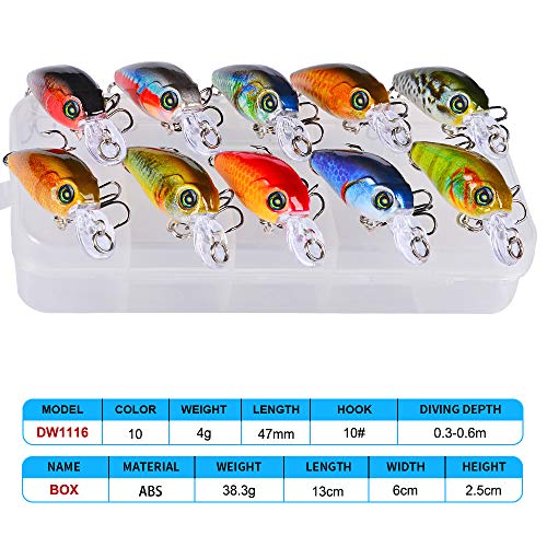 Mini Crankbait Fishing Lures Kits Swimbait Wobbler Hard Baits for Bass Trout Pike Freshwater and Saltwater 10pc-20pc/pack - color: 10pcs-4.7cm/0.14oz+BOX