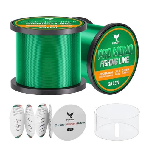 Monofilament Fishing Line with Knot Guide Card, Tangle-Free Snap Ring for No More Mess, Low Memory Smooth Casting Nylon Mono String, 15/20/30/50/80LB, 220-1050 Yards - color: Green, size: 20LB 1050Yards