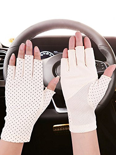 Maxdot Sun Gloves for Women UV Protection Fingerless Non Slip Sunscreen Driving Gloves for Summer Outdoor - style: Beige