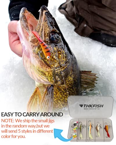 THKFISH Ice Fishing Lures Ice Fishing Jigs Ice Fishing Gear Hard Fishing Lures and Jigs Walleye Ice Fishing Kit Crappie Panfish Pike Jigs,14/26/40PCS - color: C-14PCS