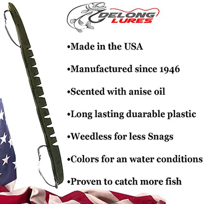 DeLong Lures – Made in USA 6" Bass Fishing Worms, Pre-Rigged Weedless & Unrigged Soft Plastic Baits, Anise-Scented Durable Lures for Freshwater & Saltwater - color: Green Pumpkin