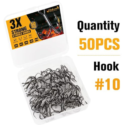 Dovesun Fishing Treble Hooks, Triple Hooks 3X Strong Professional V, 50PCS High Carbon Steel Replacement Fishing Hooks for Saltwater and Freshwater, Sizes #10#8#6#4#2 - color: Black Nickel, size: #10 * 50PCS