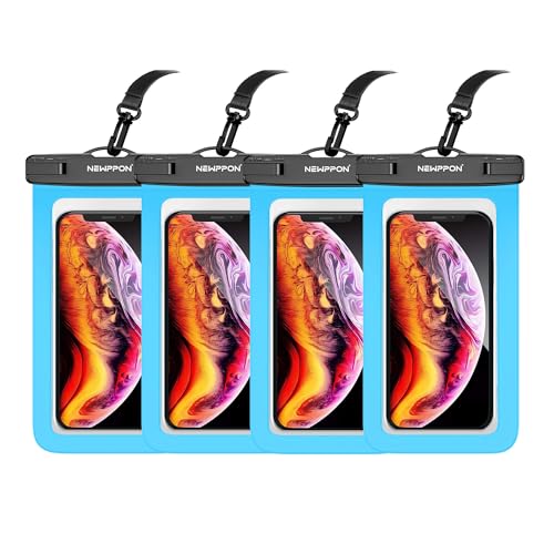 4 Pack 8.5“ Waterproof Cell Phone Pouch - Underwater Dry Bag Case Lanyard - Water Proof Clear Holder Protector for iPhone 16 15 14 Pro Max Plus Samsung Galaxy S25 S24 Ultra Note for Beach Swimming - color: 4 Pack Blue