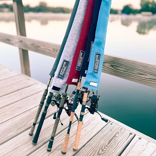 Premium Neoprene Fishing Rod Sleeve – Floating, Puncture Resistant, Labeled Protective Sock for Casting, Spinning, Trolling Fishing Rods - color: Topo, size: 52", style: Spinning