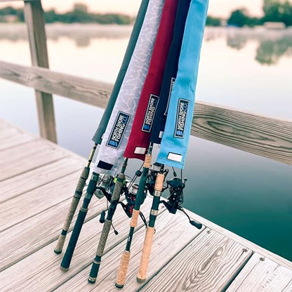 Premium Neoprene Fishing Rod Sleeve – Floating, Puncture Resistant, Labeled Protective Sock for Casting, Spinning, Trolling Fishing Rods - color: Topo, size: 52", style: Spinning