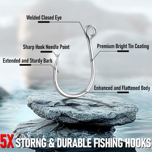 Alwonder 10-Pack Inline Hooks 5X Strong Single Replacement Hook for Hard Baits, High Carbon Steel Heavy Duty Welded Eye Fishing Hooks, Jigging Hook for Freshwater Saltwater Trolling Fishing Tackle - size: #2/0