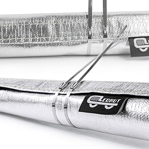 Heat Shroud Sleeve Aluminized 2 Pcs for Ultimate Heat Protection Hose Wire Shield 1-1/4''I.D. x 10FT, with 20 Pcs 7.8Inch Stainless Steel Cable Metal Zip Ties - size: 2*1-1/4''I.D. x 10FT