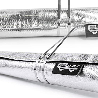 Heat Shroud Sleeve Aluminized 2 Pcs for Ultimate Heat Protection Hose Wire Shield 1-1/4''I.D. x 10FT, with 20 Pcs 7.8Inch Stainless Steel Cable Metal Zip Ties - size: 2*1-1/4''I.D. x 10FT