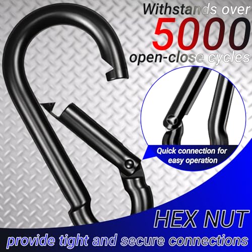 12 Pack 5.5" Heavy Duty Carabiner Clips, M14 Black Galvanized Steel Spring Snap Hooks, Rust-Resistant Keychain Clips for Hammock, Camping, Hiking, Fishing, Swing Set - color: Black, size: M14-5.5"
