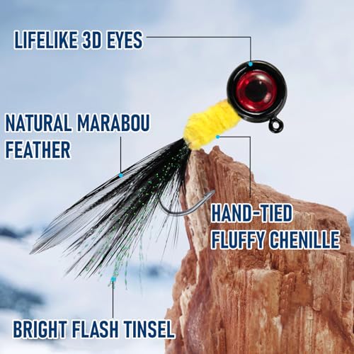 Alwonder 30-Pack Crappie Jigs Marabou Hair Fly Fishing Jigs Heads Crappie Trout Panfish Lures Hand-Tied Feather Jig Head Hooks for Bass Sunfish Walleye Bluegill 1/32oz 1/16oz 1/8oz 3/16oz 1/4oz - size: 1/32OZ - #6 HOOK