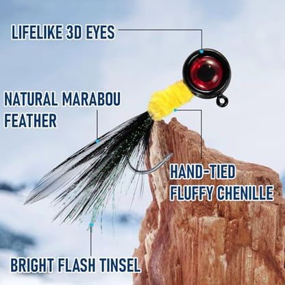 Alwonder 30-Pack Crappie Jigs Marabou Hair Fly Fishing Jigs Heads Crappie Trout Panfish Lures Hand-Tied Feather Jig Head Hooks for Bass Sunfish Walleye Bluegill 1/32oz 1/16oz 1/8oz 3/16oz 1/4oz - size: 3/16OZ - #1 HOOK