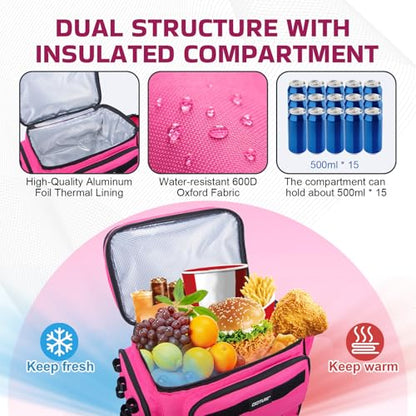 Goture Fishing Backpack with Cooler, 66L 600D Tackle Backpack with 3 Rod Holders, Helmet Holder, Rain Cover, Saltwater Large Fishing Bag for Camping Hiking, Gear Storage Bag, Gifts for Men - color: B1:pink(without Tackle Box)