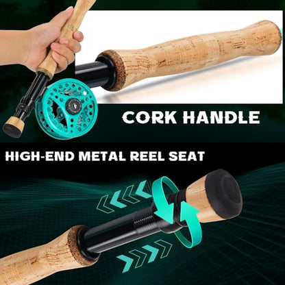 Sougayilang Fly Fishing Combo, 4 Piece Fly Rod and CNC Machined Aluminum Alloy Reel Complete Starter Package with Rod Bag - color: Fly Fishing Combo #8-Turquoisee