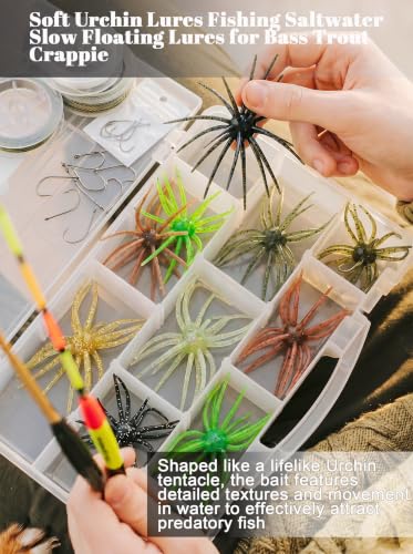 Sea Urchin Bait, Tentacle Coike Creature Bait, Dice Fishing Soft Lures, Durable Floating Finesse Baits for Bass Pike Trout, Drop Shot Wacky Rig Neko Rig, Size 2.56" & 4.13" - color: 12-Gold, size: 4.13-INCH