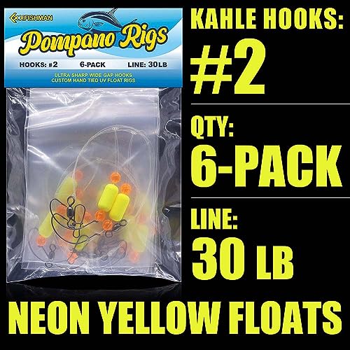 Pompano-Rigs-for-Surf-Fishing-Saltwater-Gear with Double Circle & Wide Gap Hook-6-Pack Surf Fishing Tackle - color: Neon Yellow 6-Pack, size: #2 Wide Gap Hook