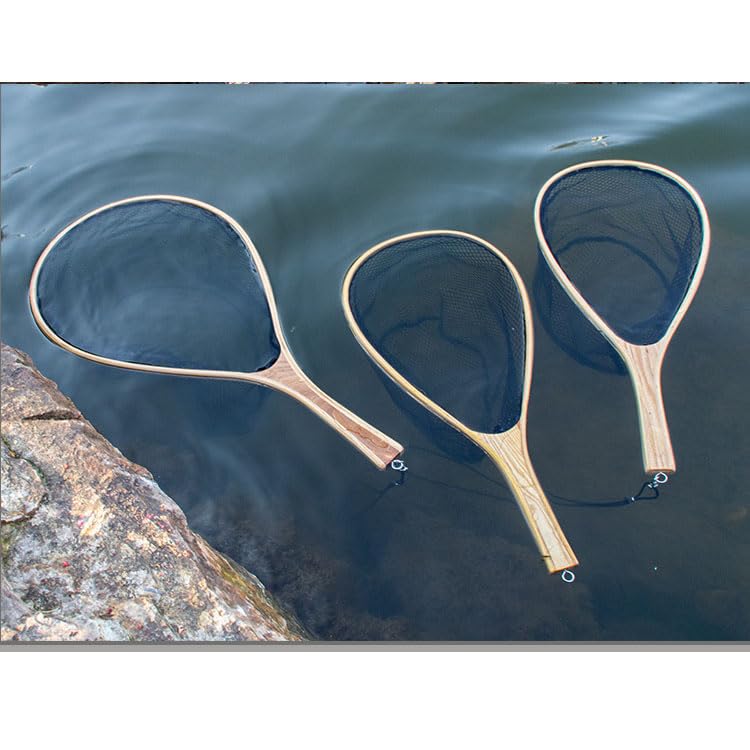 1pc Fishing Landing Net Wooden Handle Fly Fishing Catch and Release Net for Trout Bass Pike