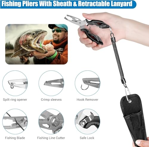 Layers Fishing Tackle Box, 213Pcs Fishing Lures Kit with Small Fishing Tool Kit Containing Weights Scale, Lip Clip, Hook Remover, Fishing Accessories, Fishing Gear for Beginners, Kids, Men, Adults - color: khaki&white