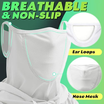 3 in 1 Summer Cooling Balaclava Hood Face Mask with Ear Loops Men Women Sun UV Protection Breathable Full Head Cover - color: White