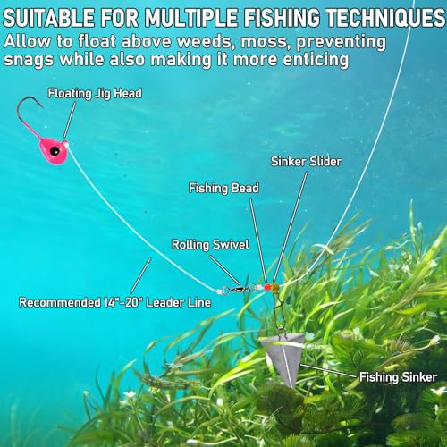 Alwonder 10-Pack Floating Jig Heads Fishing Floats Jigs Lures High-Ball Floater Hook, Surf Fishing Trolling Rockfishing Pompano Rigs Floats for Bass, Walleye, Panfish, Perch, Trout, Redfish - color: (CPP) Luminous Pink Purple, size: 2/0# Hook