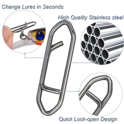 200pcs Fishing Power Clips, High Strength Speed Clips Stainless Steel Quick Change Clip, Freshwater Saltwater Crankbait Popper Lures Fast Link Snap Connector