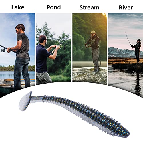 Paddle Tail Swimbaits 100/80/50PCS, 5/4/3/2 inch Soft Fishing Lures Bulk Pack – Durable Lifelike Action Lures for Bass, Trout, Crappie – Freshwater & Saltwater Fishing Gifts - color: Silver Blue, size: 2in, 100pcs