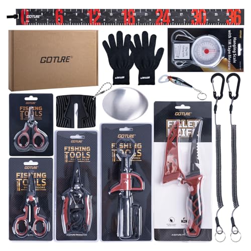 Goture Fishing Tool Kit,Fishing Pliers,Fillet Knife with Sheath,Fish Lip Gripper,Fish Hook Remover,Lanyard,Line Scissors,Sharpener,Stainless Steel Soap,Saltwater Gear Kit,Red/Pink,Gifts for Men/Women - color: A7:13pcs Fishing Tool Kit