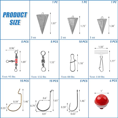 Saltwater Fishing Tackle Kit,131pcs Surf Fishing Gear with Saltwater Fishing Lures Fish Finder Rigs Pyramid Sinkers Hooks Swivels Wire Leaders Spoon Lure Bobbers Various Accessories