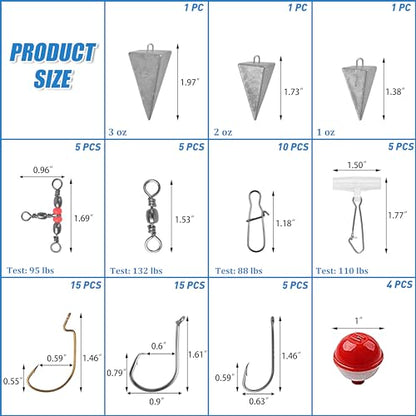 Saltwater Fishing Tackle Kit,131pcs Surf Fishing Gear with Saltwater Fishing Lures Fish Finder Rigs Pyramid Sinkers Hooks Swivels Wire Leaders Spoon Lure Bobbers Various Accessories