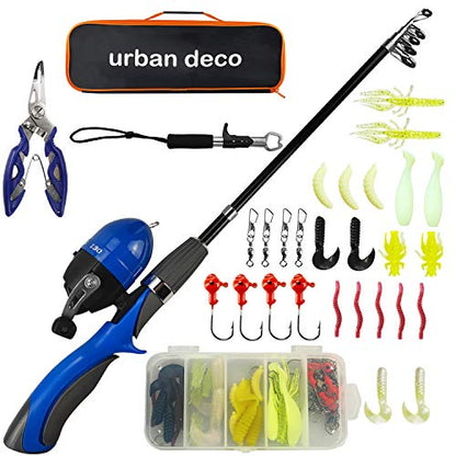Urban Deco Kids Fishing Pole Set Portable Telescopic Kids Fishing Rod and Reel Combo Kit with Tackle Box for Beginners, Boys,Girls,Youth,Children - color: blue
