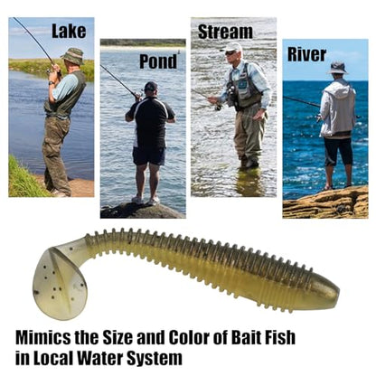 Paddle Tail Swimbaits, 2.5 inch/3inch Soft Lures Fishing Trout Crappie Bass for Freshwater and Saltwater 75PCS/60PCS - color: Gold Brown, size: 3 inch, 60 PCs