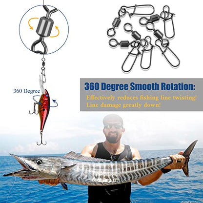 Fishing Swivels Snap, Rolling Barrel Swivels Fishing Tackle, Stainless Steel Safty Duo Lock Snaps Leader Line Lure Connector Freshwater Saltwater - size: 2#(66lb)-50pcs