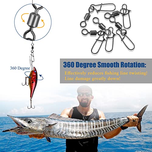 Fishing Swivels Snap, Rolling Barrel Swivels Fishing Tackle, Stainless Steel Safty Duo Lock Snaps Leader Line Lure Connector Freshwater Saltwater - size: 8#(26lb)-50pcs