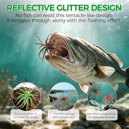 Tentacle Fishing Lure,Dice Bait Soft Plastic Swim Bait,Sea Urchin Lure,for Drop Shot,Weird Fishing Rig,Trout Sea Bass Mandarin Fish Catfish Slow Sinking Soft Lure 2.36 in,3.9 in and 4.3 in. - size: 5PC-3.9"